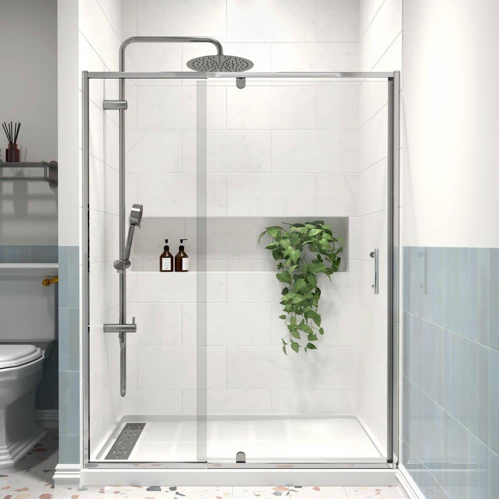 Modern 60 in. W x 71 in. H Pivot Swing Semi-Frameless Shower Door in Chrome Finish with 1/4 in. (6mm) Clear Glass price history on PriceWatchPro