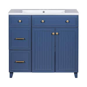 36 in. Transitional Style Freestanding Bath Vanity in Navy Blue with Resin Sink 2-Drawers 1 Storage 2 Soft-Close-Doors