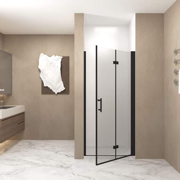 36 in. W x 72 in. H Bifold Frameless Pivot Shower Door in Matte Black with Tempered Glass, Aluminum Frame