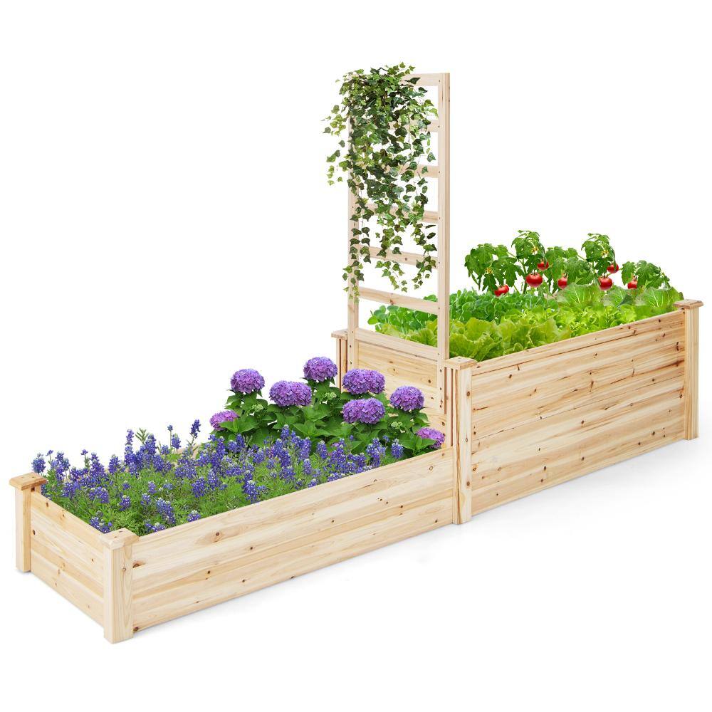 88 in. Natural Fir Wood Raised Garden Bed with Detachable Trellis and 2 Planting Boxes price history on PriceWatchPro