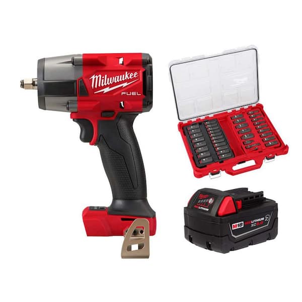 M18 FUEL GEN-2 18V Lith-Ion Mid Torque Cordless 3/8 in. Impact Wrench w/ Friction Ring w/ 5.0 Ah Battery & Socket Set