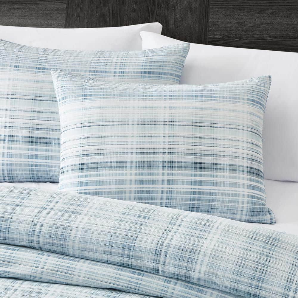 Peyton Blue Cotton Full/Queen Plaid Duvet Cover Set