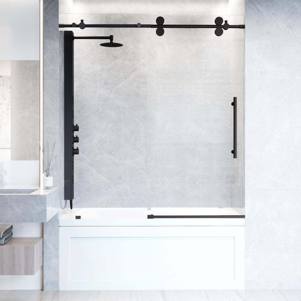 Elan 56-60" Matte Black Frameless Sliding Tub Door with Laminated Glass