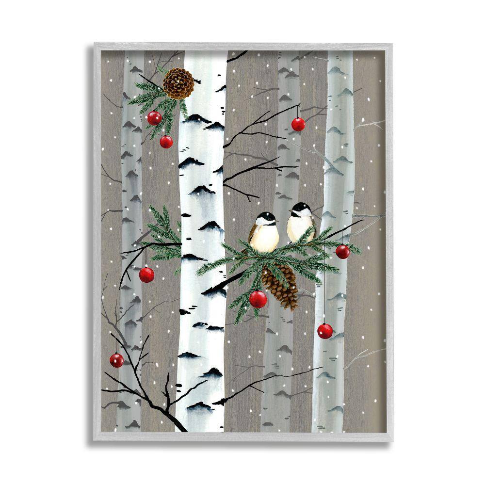 Birds and Holiday Ornaments Birch Tree Forest by Grace Popp Framed Animal Wall Art Print 11 in. x 14 in.
