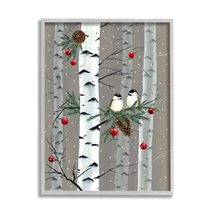 ''Birds and Holiday Ornaments Birch Tree Forest'' by Grace Popp Framed Animal Wall Art Print 11 in. x 14 in.