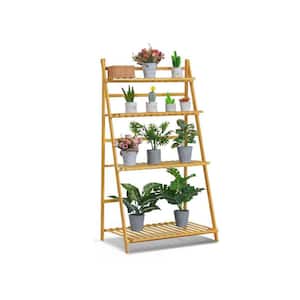 Natural Colors Wooden Foldable Bamboo Plant Stand, Flower Display Stand (4-Tier)
