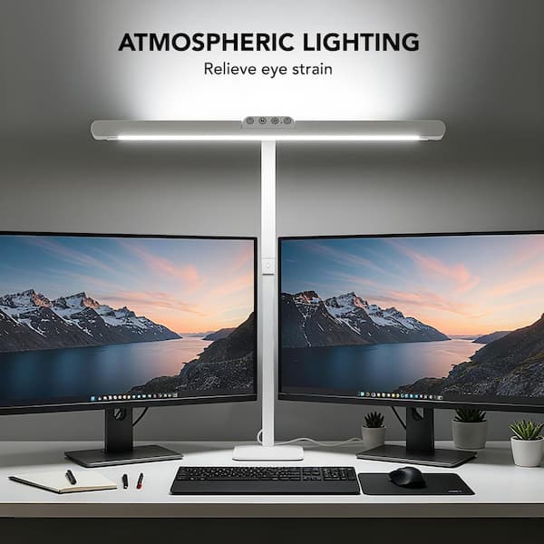 BeamBox 29.5 in. White LED Desk Lamp With Base, Adjustable