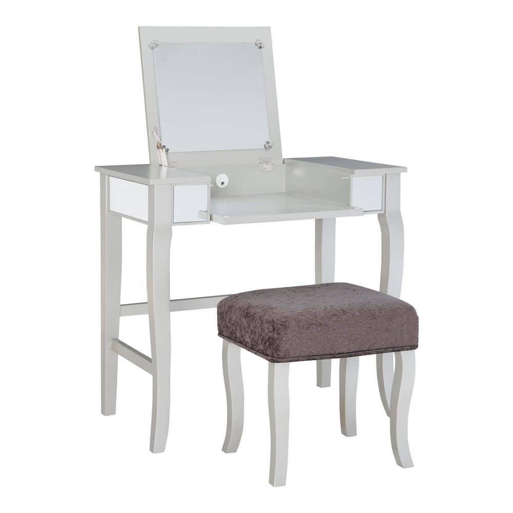 Harper 2-Piece Silver Makeup Vanity Set with Flip Top
