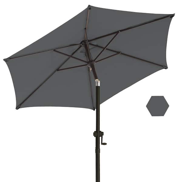 wikiwiki 7.5 ft. Market Patio Umbrella with Push Button Tilt and Crank in Dark Grey