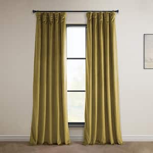 Peat Green Velvet Rod Pocket Room Darkening Curtain - 50 in. W x 96 in. L Single Panel Window Velvet Curtain