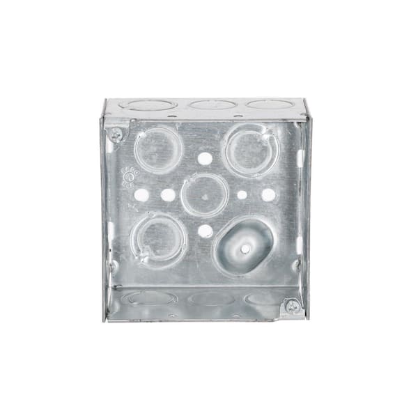 RACO 4 in. W x 2-1/8 in. D Gray 2-Gang Welded Square Box with Ten 1/2 in. KO's and Six 3/4 in. KO's, Raised Ground, 1-Pack