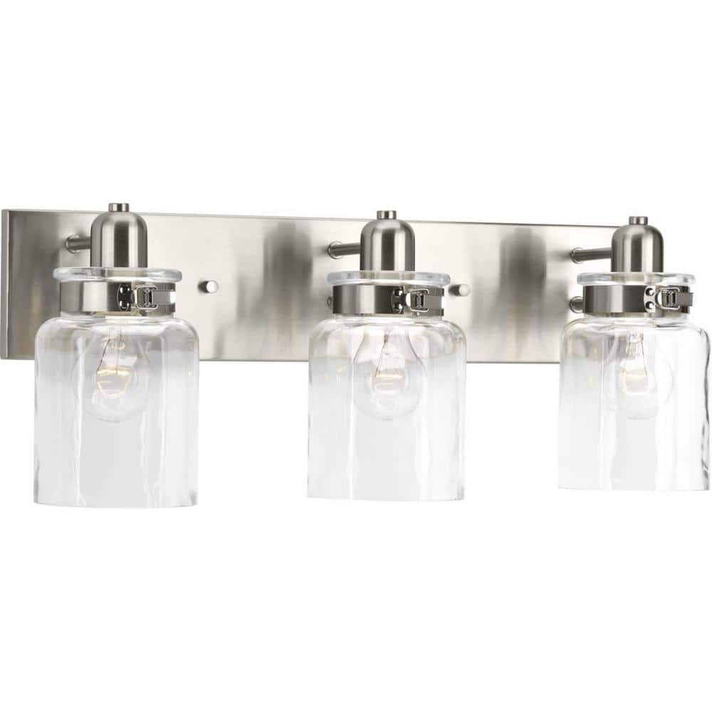 Brushed Nickel 3-Light Vanity with Clear Glass Shades