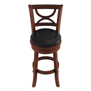 Faux Leather Brown High Back Bar Swivel Seat, 29-Inch Tall- Countertop or Bar Height- Solid Wood Frame with Footrest