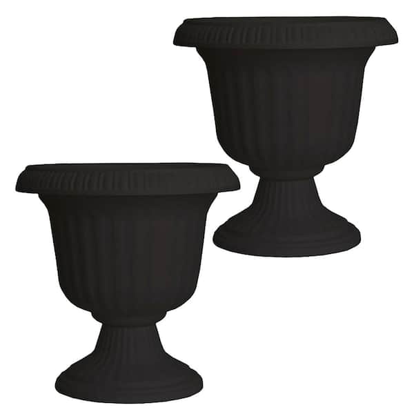 Southern Patio 14 in. Black Lightweight Resin Plastic Outdoor Utopian Urn Planter (2-Pack)