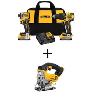 20V MAX Lithium-Ion Brushless Cordless Combo Kit (2-Tool) and Cordless Jig Saw with (2) 1.7Ahr Batteries, Charger & Bag