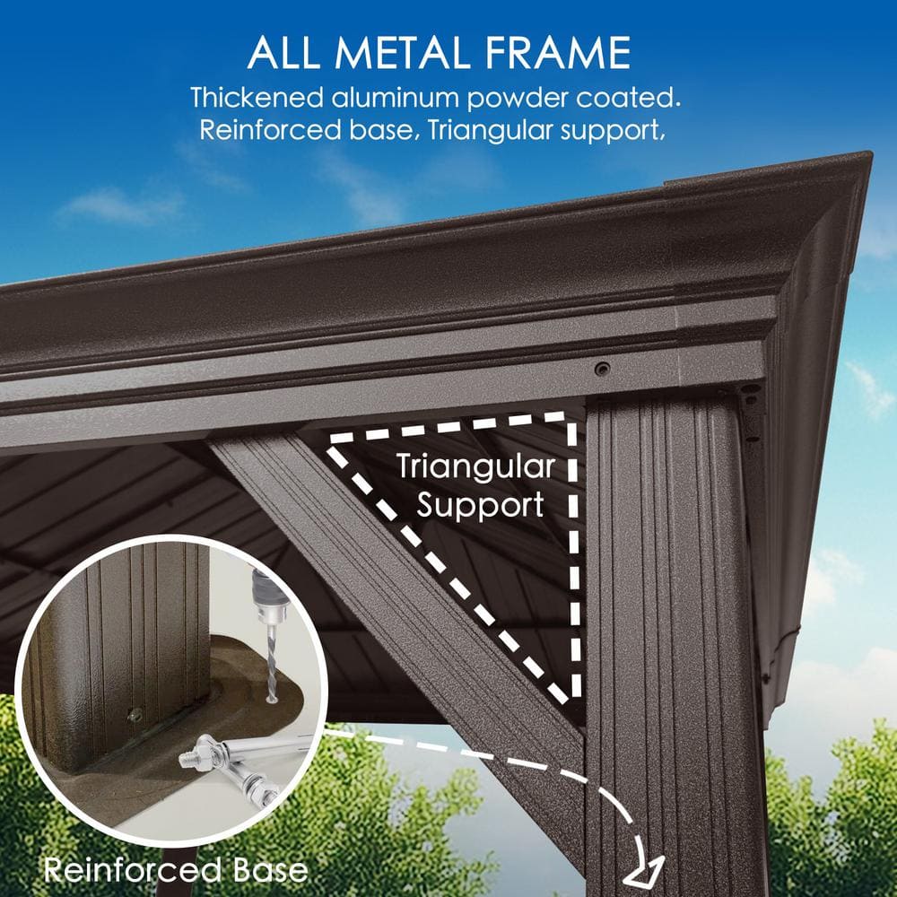 Alexander 12'x14' Dark Brown Aluminum and Polycarbonate Hardtop Gazebo