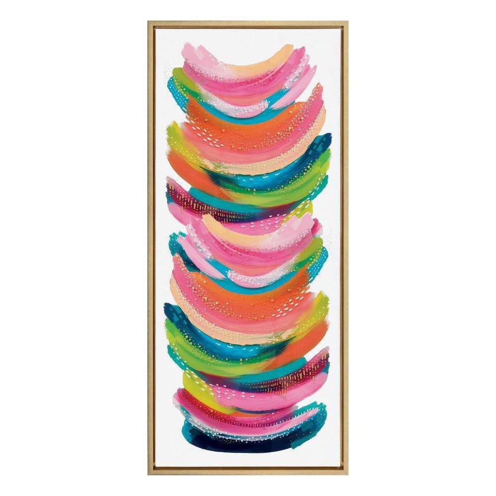 Bright Abstract Multicolor Canvas Wall Art with Gold Frame, 18x40
