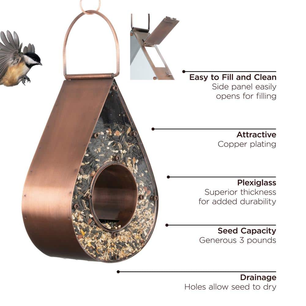 Copper and Plexiglass Hanging Teardrop Bird Feeder