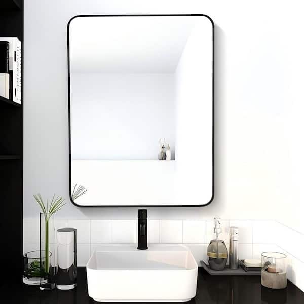 UPIKER Simply 24 in. W x 32 in. H Large Rectangular Aluminum Framed Copper-Free Wall Bathroom Vanity Mirror in Black