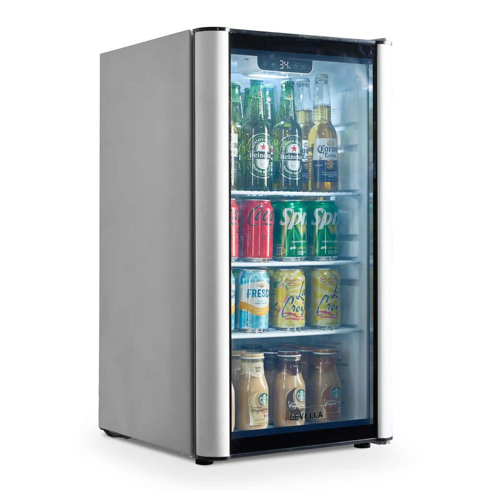 Silver Glass Door Display Refrigerator with Adjustable Shelves