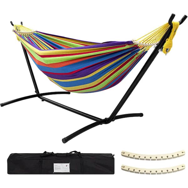 Double Hammock with Stand Included 450 lb. Capacity Steel Stand, Premium Carry Bag Included and 2-Anti Roll Balance Beam