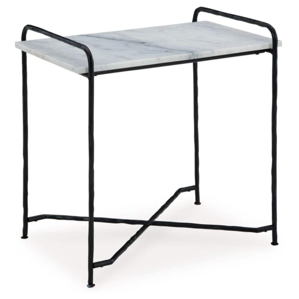 White Marble Top Black Metal Rectangular Accent Table