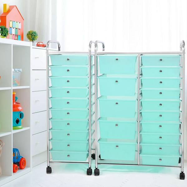 Barton 15 5 In X 37 75 Rolling Storage Cart And Organizer Aqua With 10 Plastic Drawers 90173 The Home Depot Rolling Storage Cart And Organizer, Aqua Plastic Storage Drawers
