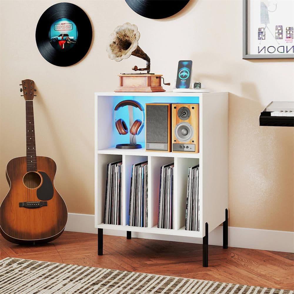 Costway White Record Player Stand Turntable Stand with Vinyl