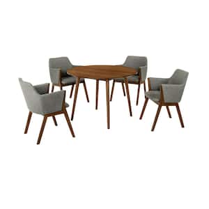 Arcadia and Renzo 42 in. 5-Piece Round Wood Charcoal and Walnut Dining Set