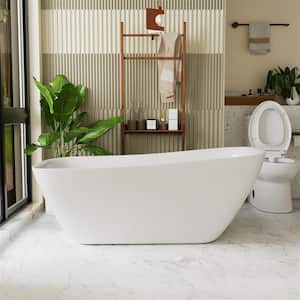 VELA 63 in. Modern Acrylic Rectangle Single Slipper Freestanding Flatbottom Non-Whirlpool Soaking Bathtub in White