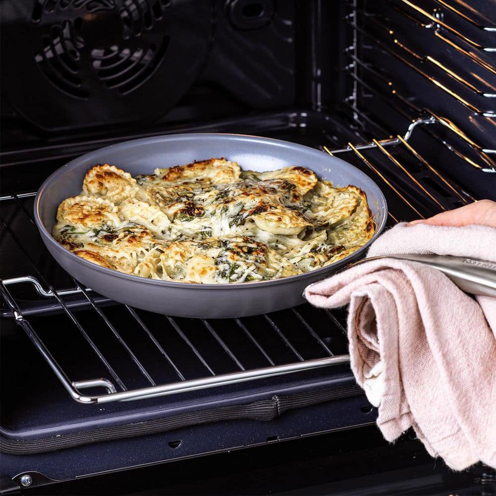 Gray Aluminum Ceramic Nonstick Fry Pan Set with Stainless Steel Handles