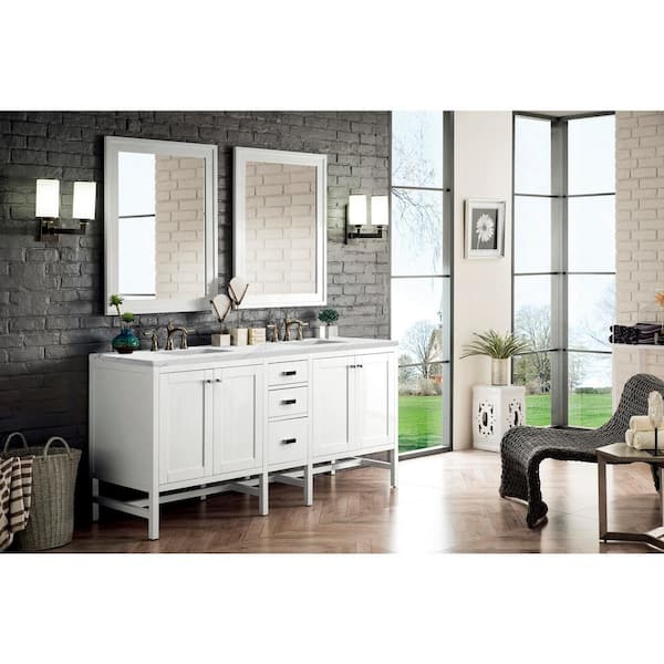 James Martin Vanities Addison 72 in. W x 23.5 in. D x 35.5 in. H Bathroom Vanity in Glossy White with Ethereal Noctis Quartz Top