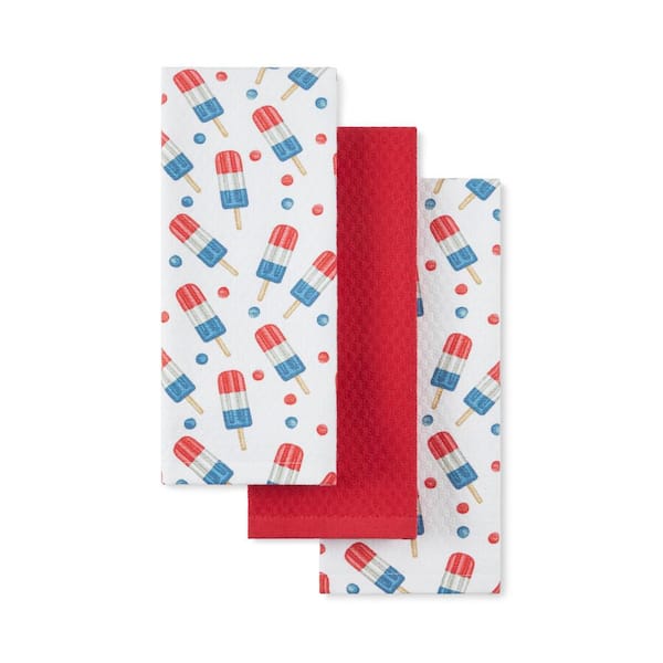 Red and White Cotton Rocket Ice Pop Stripesicle Kitchen Towel Set (Set of 3)