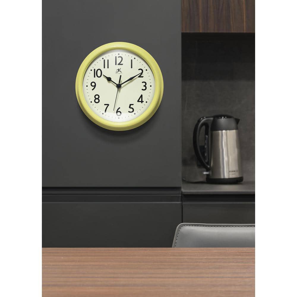 9.5" Yellow Plastic Retro Wall Clock with Black Metal Hands