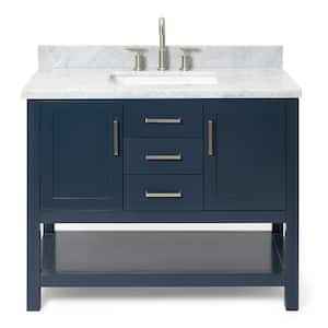 Bayhill 43 in. W x 22 in. D x 36 in. H Bath Vanity in Midnight Blue with Carrara White Marble Top