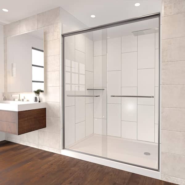 NuVo Winter White-Rainier 5-Piece 60 in. x 32 in. x 83 in. Base/Wall/Door Rectangular Alcove Shower Stall/Kit Black Right