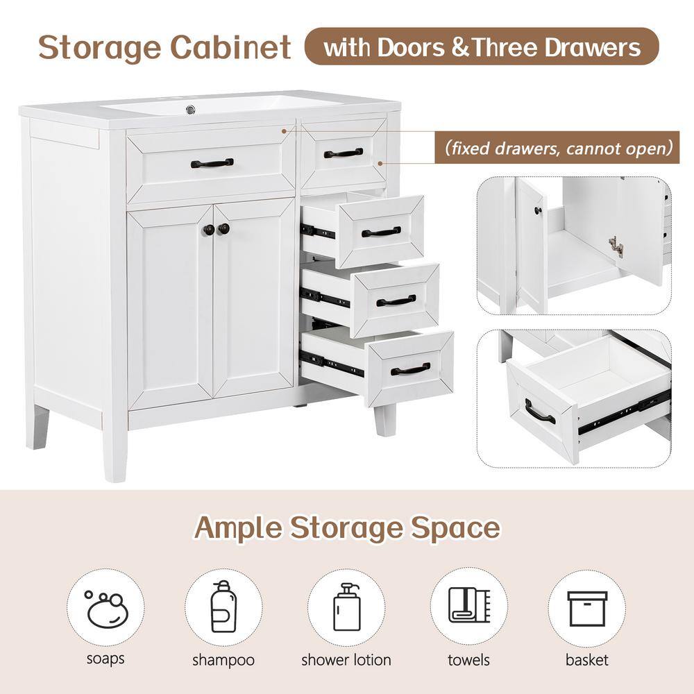 White 36 Inch Freestanding Bathroom Vanity with Ceramic Sink