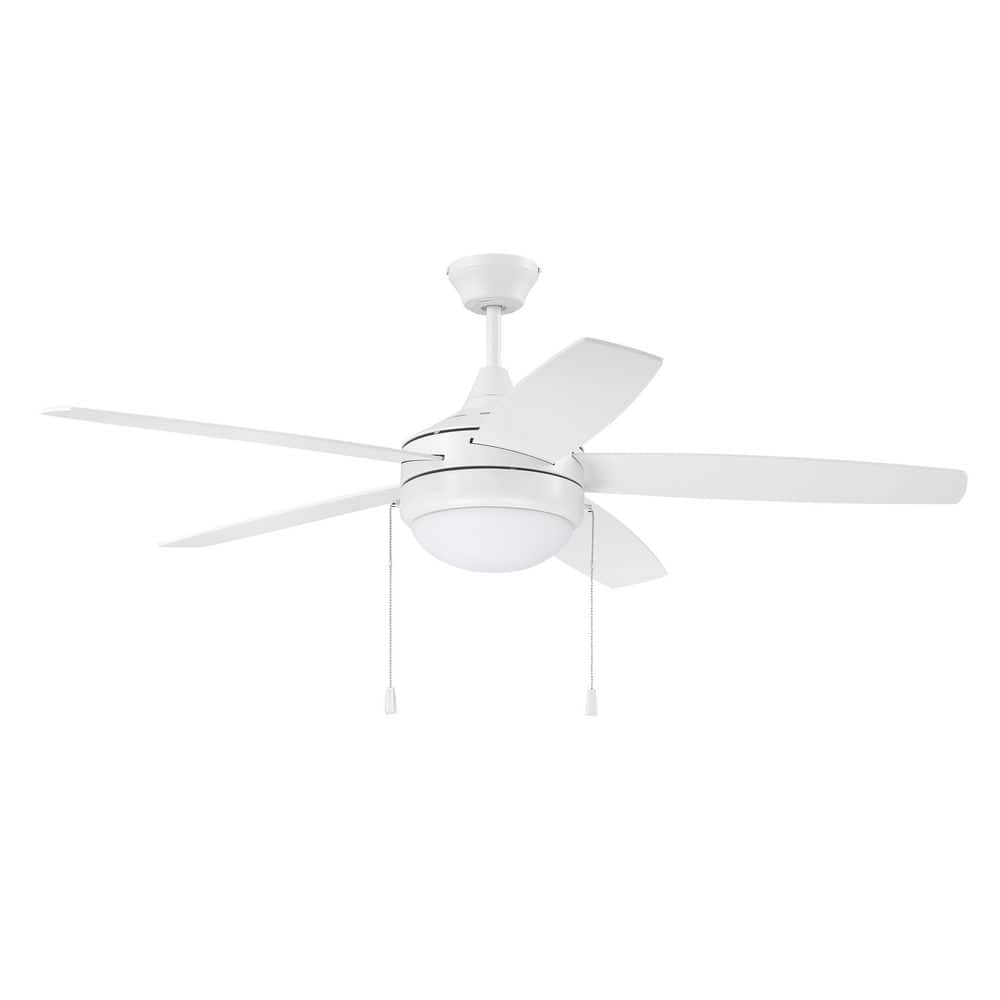 52 in. White Finish w/ White Blades Angled Mount Standard Ceiling Fan w/ Single Light Kit & LED Bulbs Included price history on PriceWatchPro
