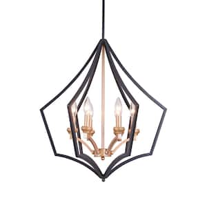 Freine 21 in. 6-Light Indoor Gold and Black Chandelier with Light Kit
