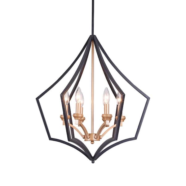 Warehouse of Tiffany Freine 21 in. 6-Light Indoor Gold and Black Chandelier with Light Kit