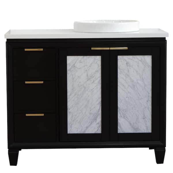 Bellaterra Home 43 in. W x 22 in. D Single Bath Vanity in Black with Quartz Vanity Top in White with Right White Round Basin