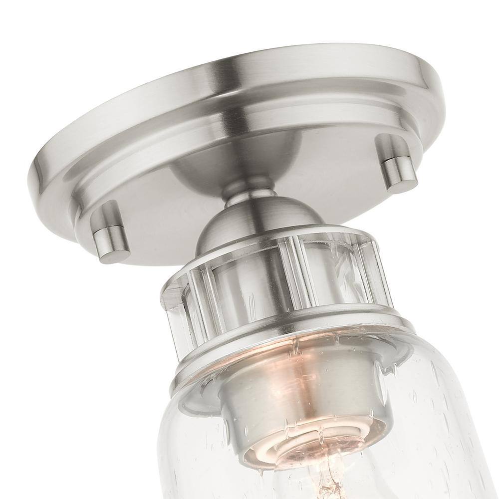 Brushed Nickel and Clear Glass 1-Light Flush Mount