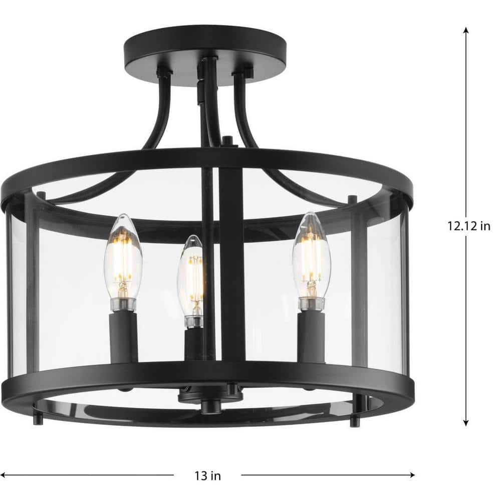 Gilliam 13" Matte Black Circular Semi-Flush Mount with Clear Glass