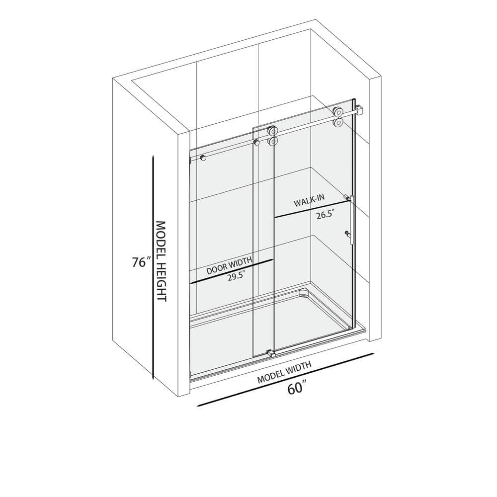 60-Inch Frameless Sliding Shower Door with Brushed Nickel Finish