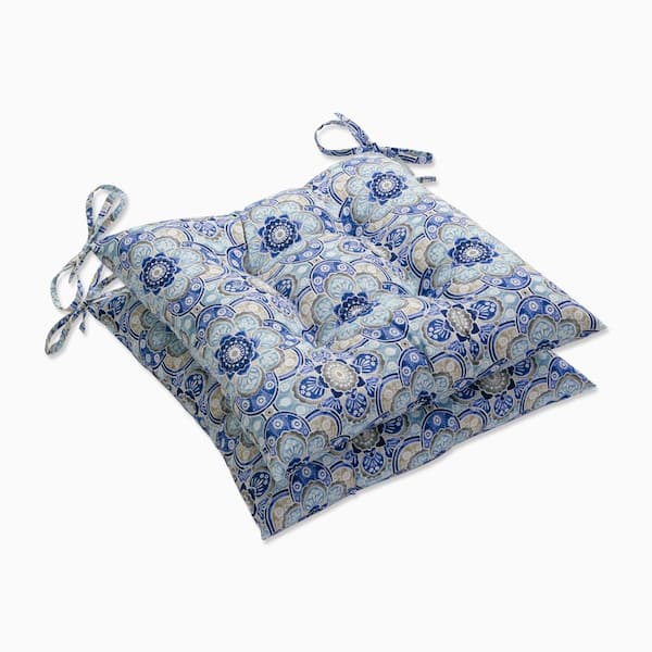 Pillow Perfect 19 x 19 2-Piece Outdoor Dining chair Cushion in Blue/Tan Keyzu