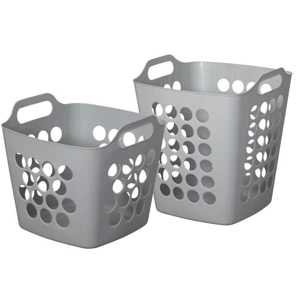 Basicwise Basicwise Set of 2 Plastic Laundry Baskets with Handles Basicwise Basicwise Set of 2 Plastic Laundry Baskets with Handles