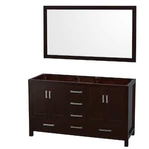 Sheffield 59 in. W x 21.5 in. D x 34.25 in. H Double Bath Vanity Cabinet without Top in Espresso with 58" Mirror
