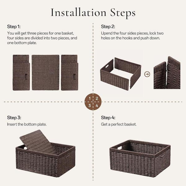 2-Pack Dark Brown Wicker Storage Baskets with Handles (13.4×7.1