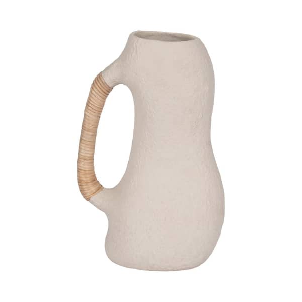 Liv & Skye 13 in. Ivory Ceramic Organic With Caning Decorative Vase