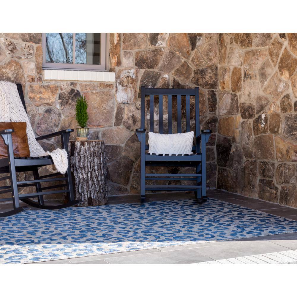 Modern Abstract Blue Outdoor Rug 5' x 8' Synthetic Flatweave